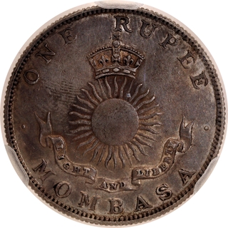 Rare NGS Graded MS 62 Silver One Rupee Coin of Mombasa of 1888.