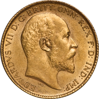 Rare Gold Half Sovereign Coin of King Edward VII of United Kingdom of 1906.