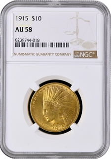 Very Rare NGC Graded AU 58 Gold Ten Dollars Coin of United States of America of 1915.