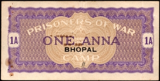 Very Rare One Anna Prisoners of War Coupon of World War II of Bhopal of 1942.
