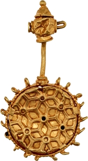 Ancient Gold Ornament with Chakra & Lotus Iconography Featuring an Ingenious String Lock Mechanism, Paithan Region, Possibly Dating to the Satavahana Period