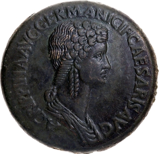 Very Rare Bronze Sestertius Claudius Coin with bust of Agrippina the Younger of Roman Empire.