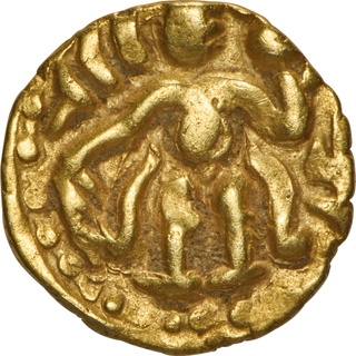 Rare Ceylon Gold Aka Coin of Raja Raja I Cholas with Nagari legend Daraka. 
