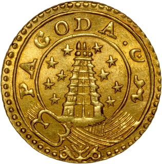 Gem UNC Madras Presidency Gold Pagoda, 1808 AD, 2nd Issue, Edge Oblique Milling Coin.