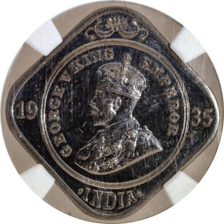Extremely Rare NGC PF 63 Proof Cupro Nickel Two Annas Coin of King George V of Calcutta Mint of 1935.
