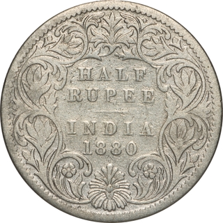 Extremely Rare 1880 Silver Half Rupee Coin of Victoria Empress of Calcutta Mint.