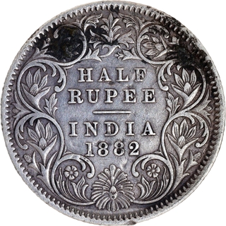 Very Rare Silver Half Rupee Coin of Victoria Empress of Calcutta Mint of 1882.