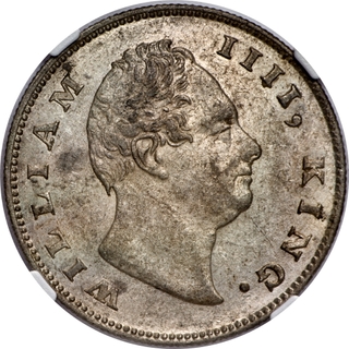 NGC AU 58 Graded Silver One Rupee Coin of King William IIII of 1835 F Dugout of Calcutta Mint.