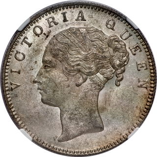 Rare NGC MS 62 Graded Silver One Rupee Coin of Victoria Queen Continuous Legend of Calcutta Mint of 1840.