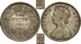 Rare Silver One Rupee Coin of Victoria Queen of Bombay Mint of 1862 of B/II/2/3 Dots.