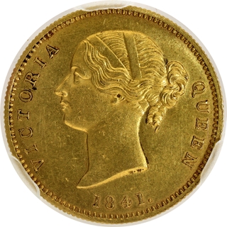 Extremely Rare NGS AU 58+ Graded Gold One Mohur Coin of Victoria Queen Divided Legend of Calcutta Mint of 1841.