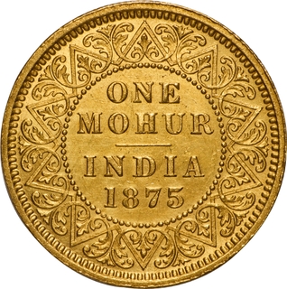 Extremely Rare Gold One Mohur Coin of Victoria Queen of Calcutta Mint of 1875.