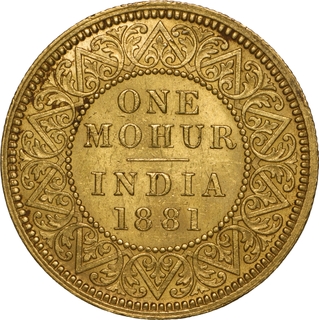 Extremely Rare Gold One Mohur Coin of Victoria Empress of Calcutta Mint of 1881.