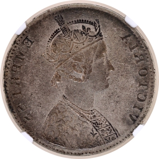Very Rare Error NGC VF 25 Graded Lakhi Brockage Silver One Rupee Coin of Victoria Empress of 1877-1901.