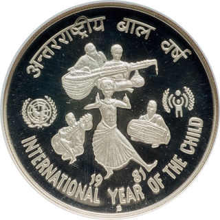 Very Rare NGC PF 67 Graded Silver 100 Rupees Proof Coin of International Year of the Child of Bombay Mint of 1981.