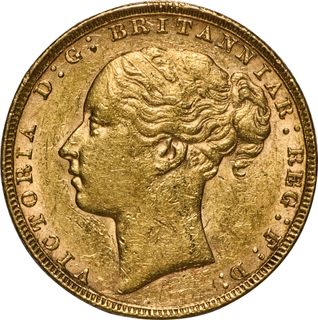 Rare Gold Sovereign Coin of Queen Victoria of United Kingdom of 1880 of Royal Mint.