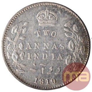 Silver Two Annas Coin of King Edward VII of Calcutta Mint of 1910.
