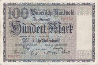 100 Mark Paper money of Bavaria.