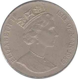 Cupro Nickle One Crown coin of Elizabeth II, Isle of Man 1989.