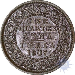 Copper One Quarter Anna of King Edward VII of Calcutta Mint of 1907.