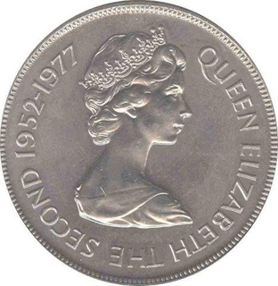 Cupro Nickle Twenty Five Pence coin of  Queen Elizabeth Second, Tristan Da Cunha 1952-1977.