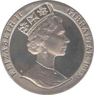 Cupro Nickle One Crown coin of  Elizabeth - II, Gibraltar 1993.