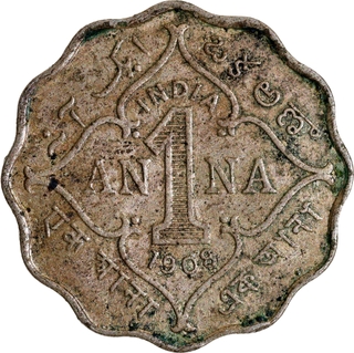Scarce Cupro Nickel One Anna Coin of King Edward VII of Bombay Mint of 1908.
