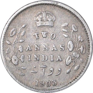 Silver Two Annas Coin of King Edward VII of Calcutta Mint of 1903.