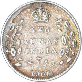 Silver Two Annas of King Edward VII of Calcutta Mint of 1906.