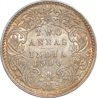 Silver Two Annas of Victoria Empress of Bombay Mint of 1900.