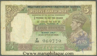 5 Rupees of King George VI , Burma issue of India