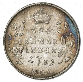 Silver Two Annas Coin of King Edward VII of Calcutta Mint of 1904.
