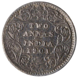 Silver Two Annas Coin of Victoria Empress of Calcutta Mint of 1901.