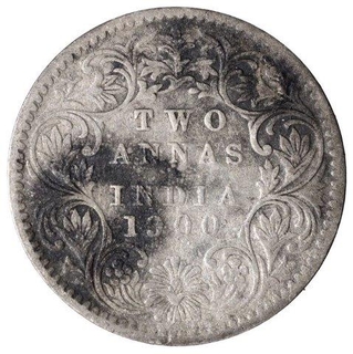 Silver Two Annas Coin of Victoria Empress of Bombay Mint of 1900.
