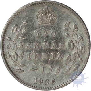 Silver Two Annas of King Edward VII of Calcutta Mint of 1906.