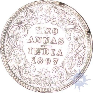 Silver Two Annas of Victoria Empress of Calcutta Mint of the year 1897.
