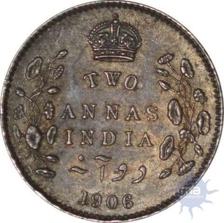Silver Two Annas of King Edward VII of Calcutta Mint of 1906.
