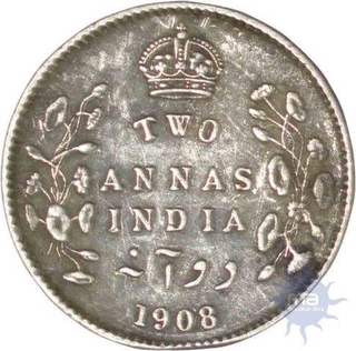 Silver Two Annas of King Edward VII of Calcutta Mint of 1908.