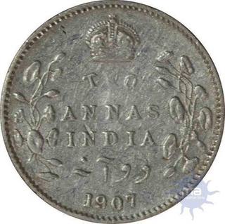 Silver Two Annas of King Edward VII of Calcutta Mint of 1907.
