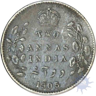 Silver Two Annas of King Edward VII of Calcutta Mint of 1905.