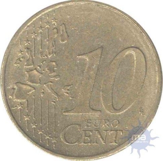 Cupro Nickle of Ten Euro Cent of Germany of the Year of 2002.