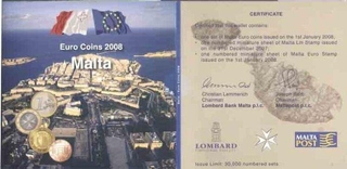 Euro Set of Eight Coins of Different Denominations of Malta. 