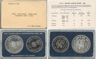 1985 Silver UNC Set Reserve Bank of India Golden Jubilee Bombay Mint.