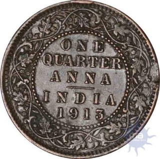 Copper One Quarter  Anna of King George V of Calcutta Mint of 1913.