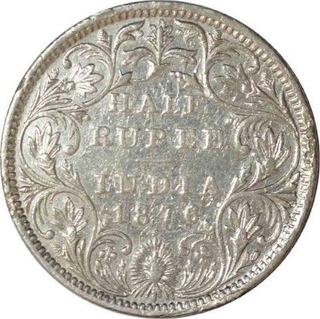 Silver Half Rupee of Victoria Queen of Bombay Mint of 1876.