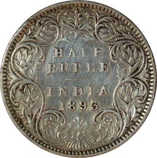 Silver Half Rupee of Victoria Empress of Bombay Mint of 1893.