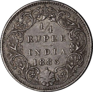Silver Quarter Rupee Coin of Victoria Empress of Bombay Mint of 1883.