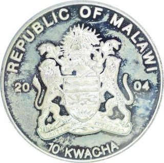 Silver Plated Cupro Nickle Ten Kwacha of Republic of Malawi.