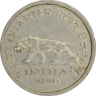 Copper Nickel Quarter Rupee Coin of King George VI of Bombay Mint of 1946.