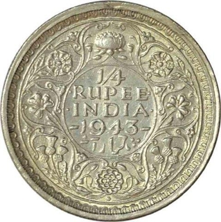 Silver Quarter Rupee of King George VI  of Bombay Mint of 1943.
